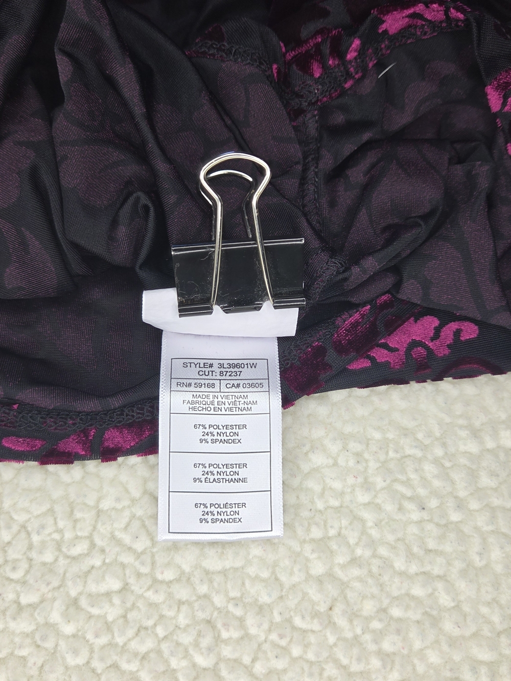 Karen Kane Women’s Long-Sleeve Velvet Burnout Top in Deep Magenta Size 0X - Picture 6 of 6